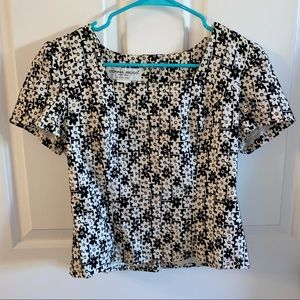 Vintage Funky Flower Print Black & White Top